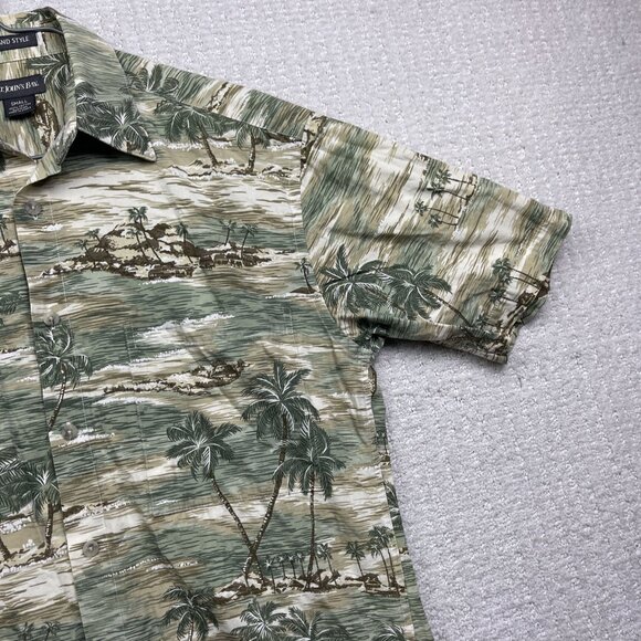 St Johns Bay Island Style Hawaiian Shirt Men Sz S Cotton Sailboat Palm Tree Y2K - Picture 4 of 14